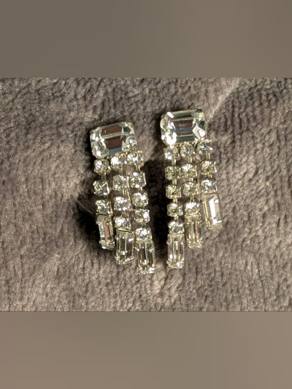 Jay Flex sterling rhinestone dangle earrings, art deco, vintage, screwback